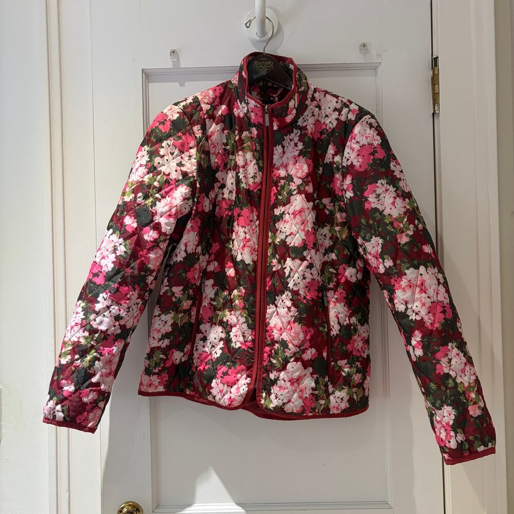 Lands' End Floral Quilted Jacket Primaloft Size Medium Packable Pouch - Picture 2 of 9